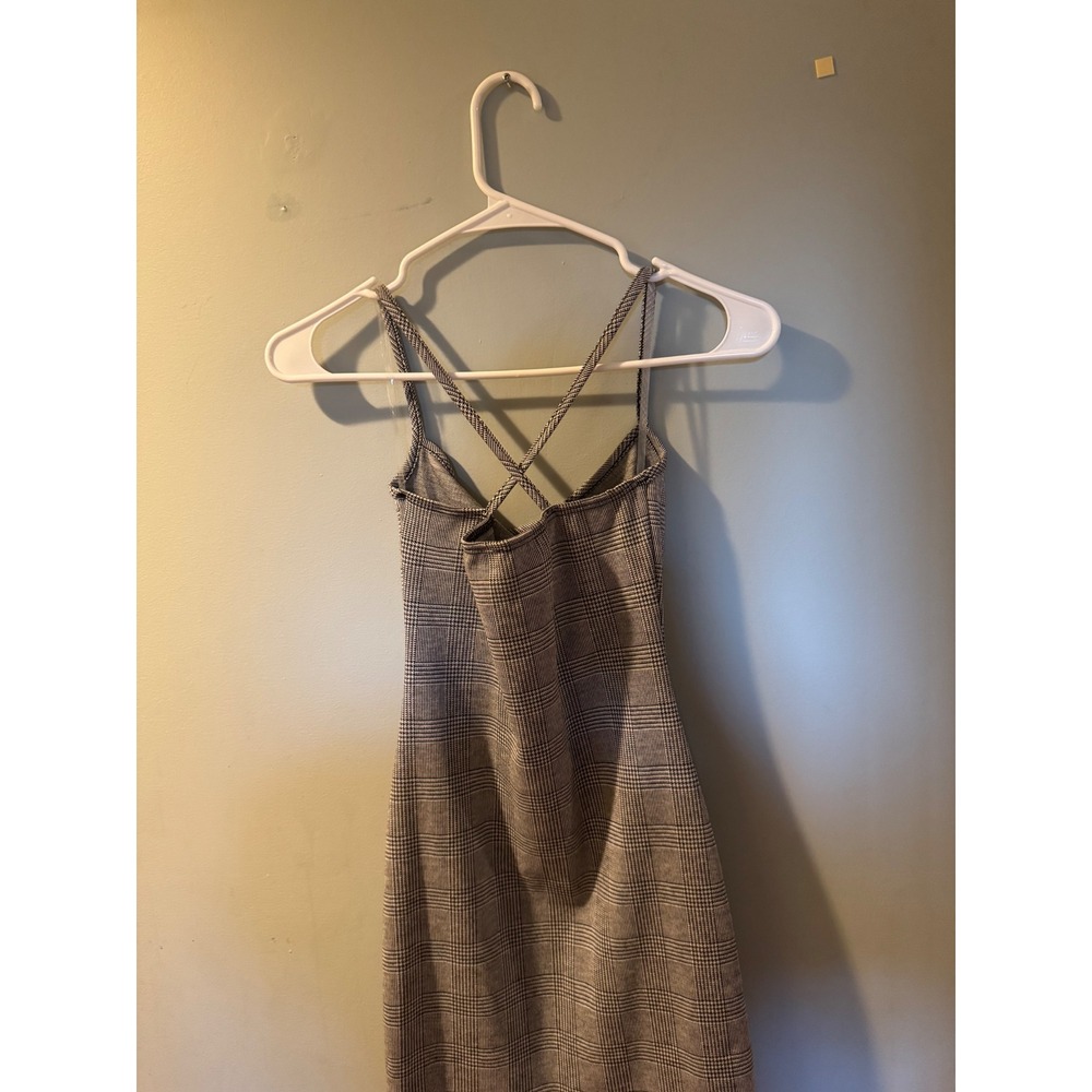 Plaid Spaghetti Strap‎ Mini Dress Crisscross Back Cowl Neck - Picture 6 of 13